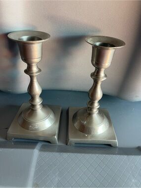 Restoration Hardware Silver Turned Metal Candlestick Pair